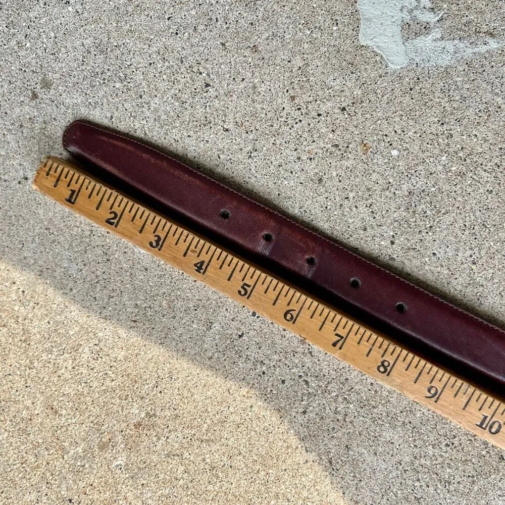 VTG Lands End Leather Belt 34 Oxblood Burgundy Brass Buckle Made USA Preppy
